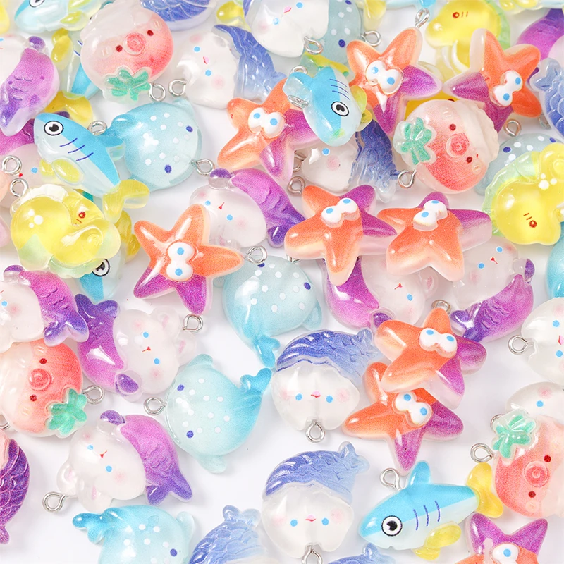 Duarte 20 قطعة/الوحدة مزيج الكرتون الراتنج الحياة البحرية نجم البحر الأسماك Charms المعلقات لصنع المجوهرات DIY إسقاط أقراط القلائد هدية #4