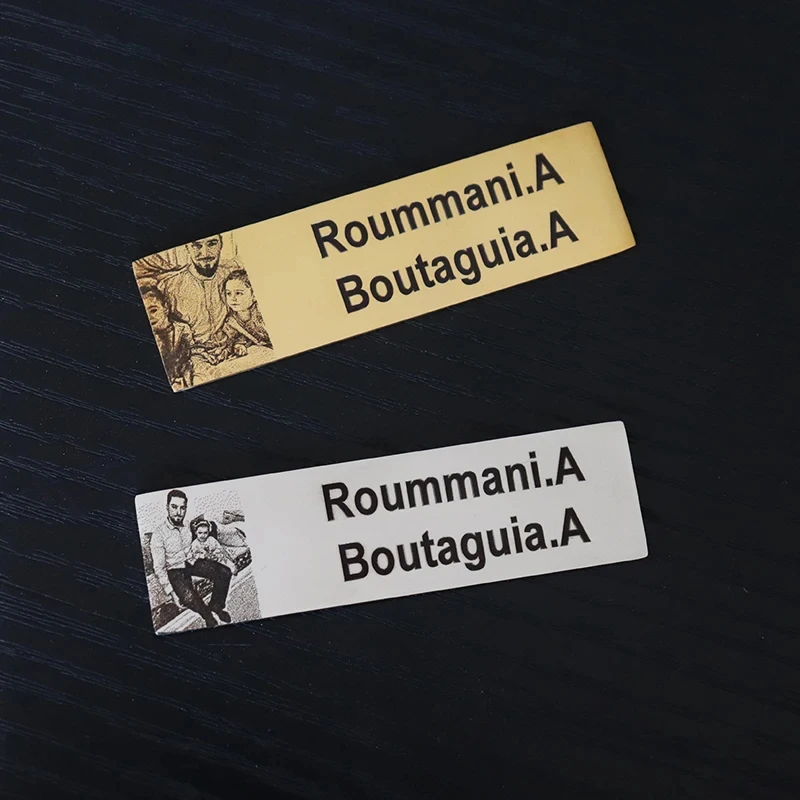 Creativo 70*20mm de acero inoxidable grabar texto nombre foto Logo adhesivo buzón broche personalizado ID puerta etiqueta placa broche joyería