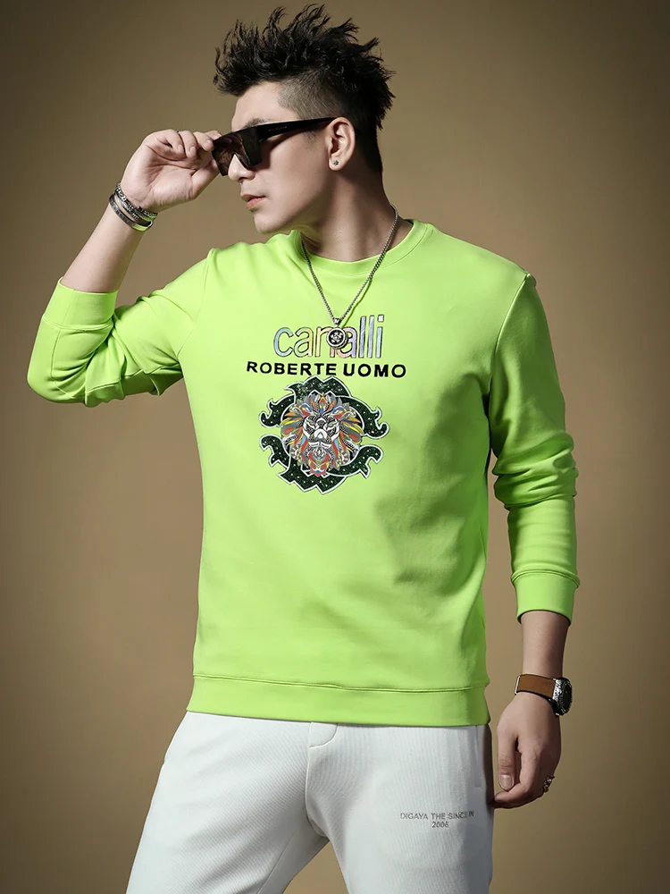 

Повседневный мужской свитшот с круглым вырезом и длинным рукавом, весна-осень, модный брендовый базовый слой, молодежный стиль, антибактериальный хлопок...