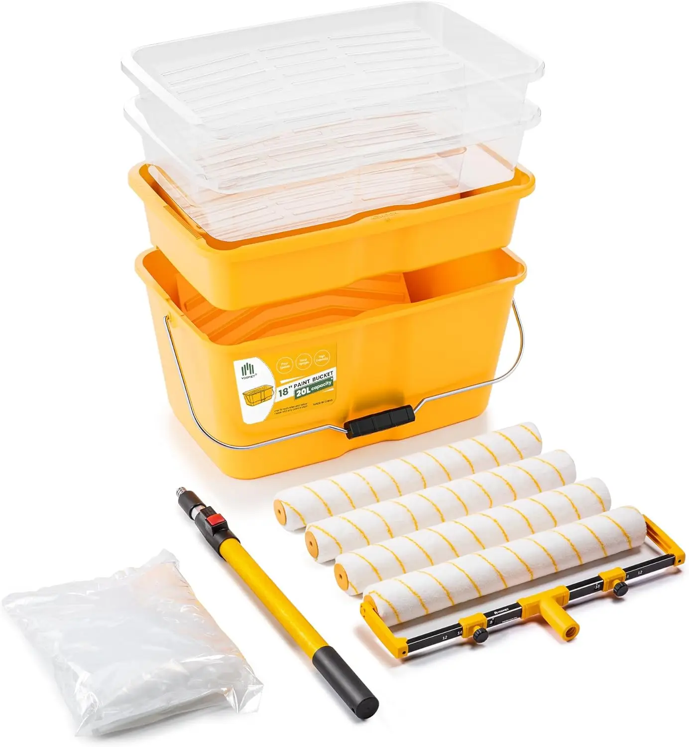 

13PC 18 Inch Paint Roller Kit with Extension Pole, Large Paint Tray and Liner Pack for Efficient Wall Painting