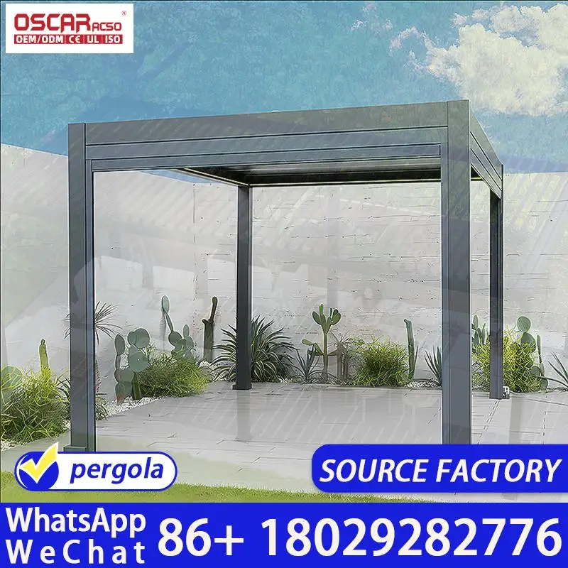 Outdoor Aluminum Pergola Garden Building Spray Painted Natural Pressure Treated Gazebo with Optional Screen Panels for Patio Bac