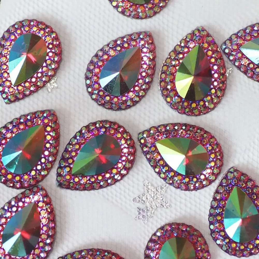 

Luxury Decorations Jewelry Handmade Flatback Applique AB Colorful Resin Glitter Water-drop Rhinestone Crystal Stones