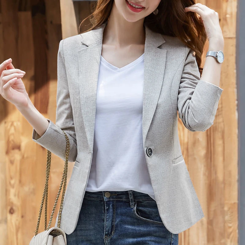 Blazer slim élégant pour femme, veste de bureau décontractée, manteau à manches longues, col cranté, mode coréenne, printemps, automne