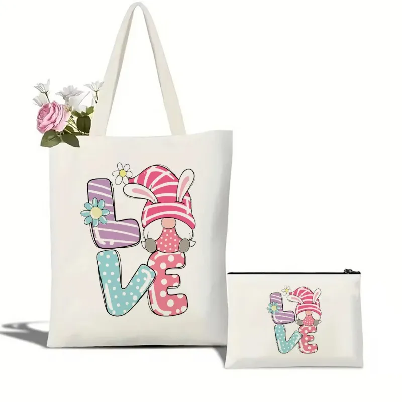 

Пасхальный гном, кролик, любовь, холщовая большая сумка, большая вместительная сумка для покупок, книги, женская косметичка, сумка на плечо, сумки для девочек