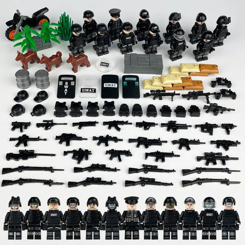 ฟิกเกอร์จิ๋ว, ชุดอาวุธและอุปกรณ์ทางทหาร, ของเล่นประกอบสำหรับเด็กแบบอนุภาคขนาดเล็ก ถุงทรายปืนมอเตอร์, ตุ๊กตาฮิวแมนนอยด์