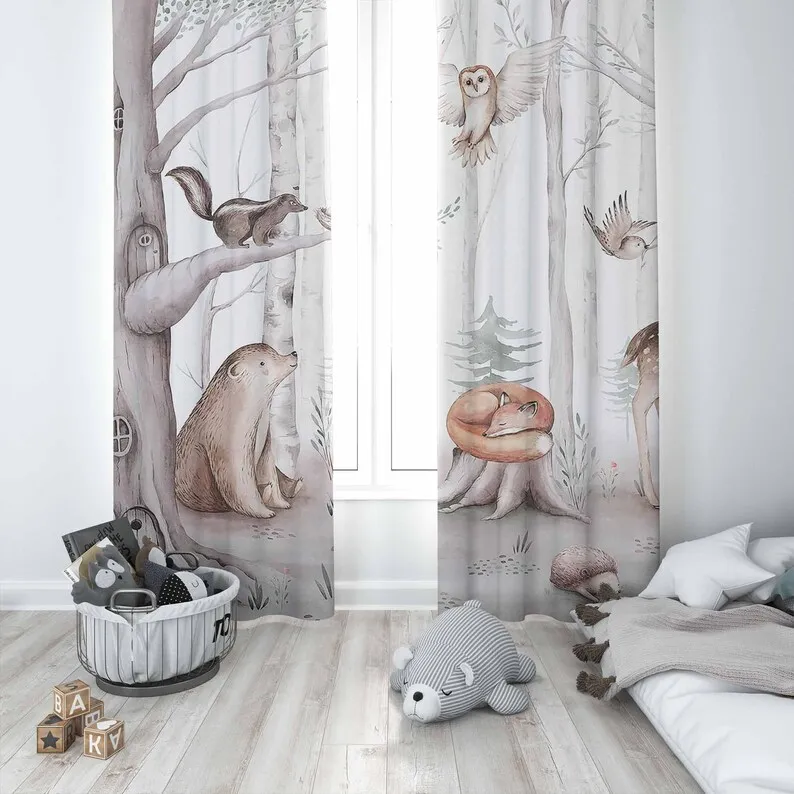 Forest Animals Nursery Curtains Kids Bedroom Curtains Black Out Nursery Decor Baby Room Curtains Bedroom Living Room Curtains