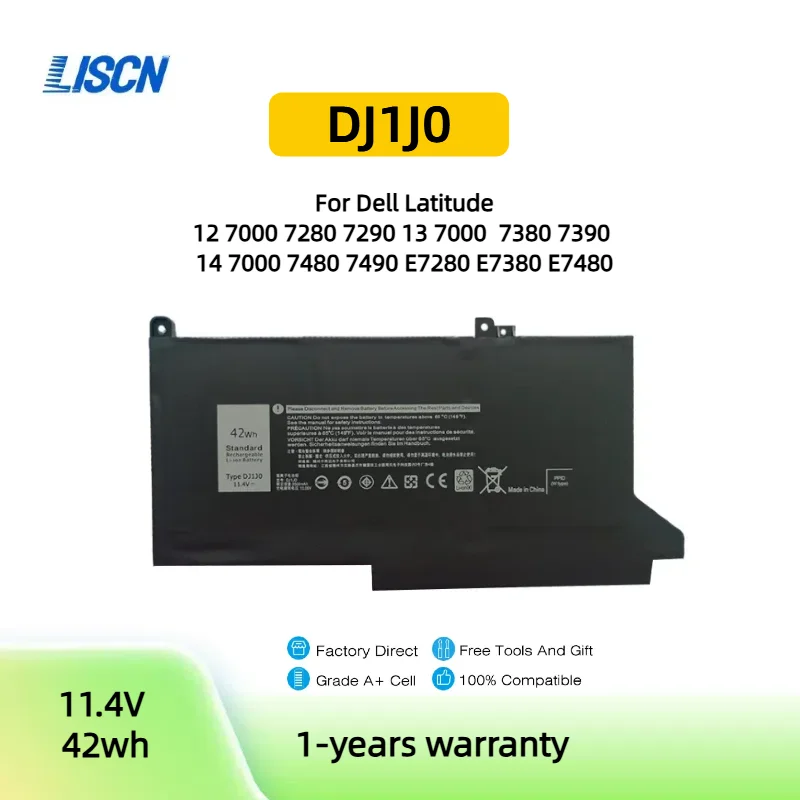 DJ1J0 Laptop Battery for Dell Latitude 12 7280 7290 E7280 E7290 13 7380 7390 E7380 E7390 14 7480 7490 E7480 E7490 Series 42Wh