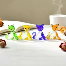Silver Foil Murano Glass Cat Miniature Figurine Ornaments Cute Animal Small Statue Home Living Room Tabletop Decor Creative Gift