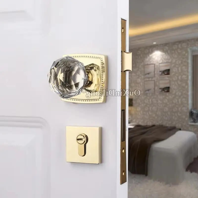 Luxury European Crystal Knobs Door Lock Set Entrance Privacy Living Room Bedroom Bathroom Silent Door Lock Double Door Locks