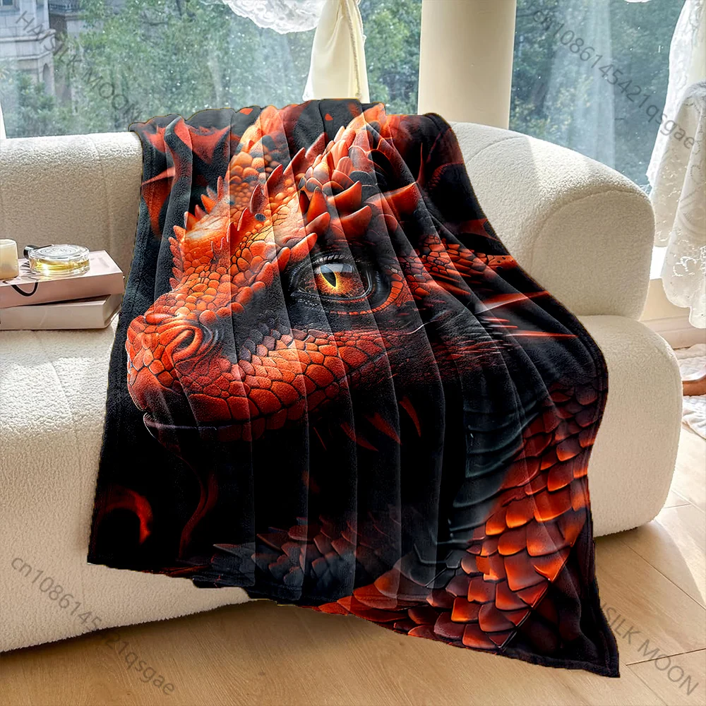 1PC Red dragon side profile Print Adult Children Warm Blankets Home Travel Car Soft and Comfortable Suitable for all seasons