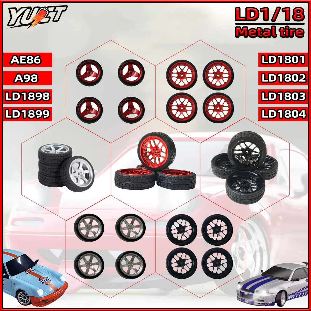 LD1899 1898 1801 1802 1803 1804 Metal Rally Tire 4pcs 32mm Metal Drift Tire For 1/18 LDRC Car Upgrade Parts