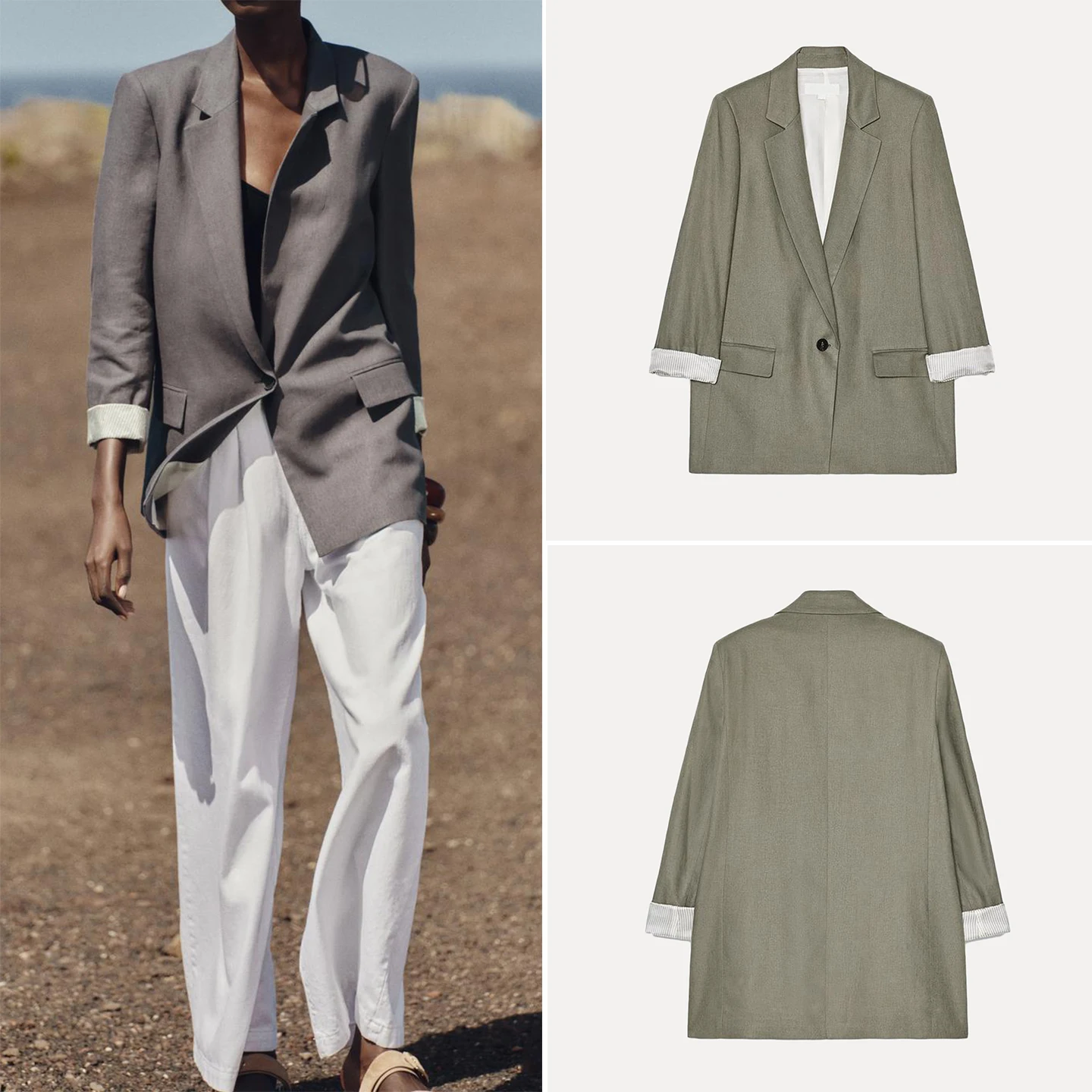 

Casual Printed Sve Cuff Women's Suit Jaet Spring 2025 Z Long Sve One Button Closure Pure Color Daily Wear