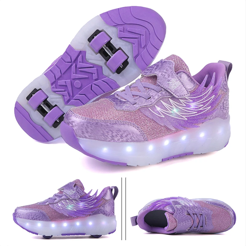 

2025 New Children's Roller Skating Shoe LED Light Up Outdoor Luminous Sports Walking Shoes Detachable 4-Wheel Roller Skate Shoes