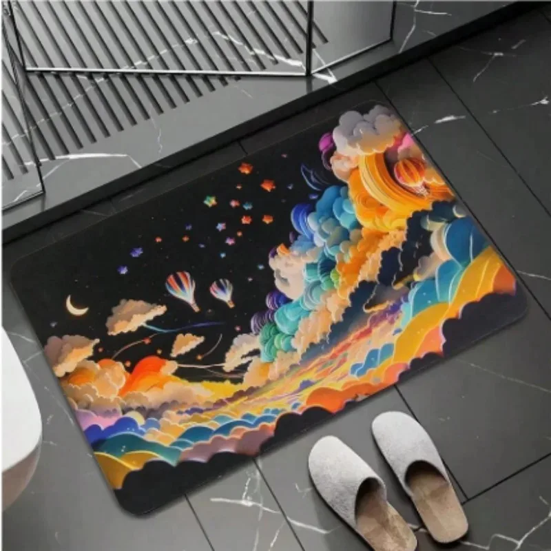 

3d Oil Painting Bath Doormat for Bathroom Living Room Decor Diatomaceous Mat Non Slip Floor Entrance Carpet Super Absorbent Rug