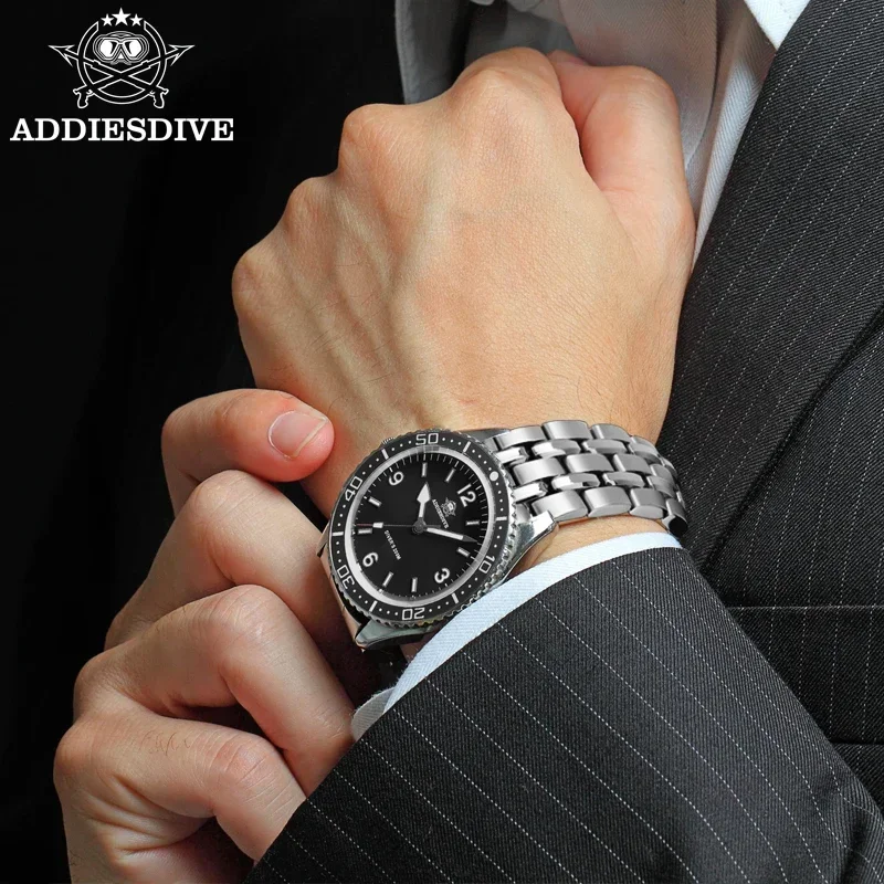 ADDIESDIVE-reloj de cuarzo de acero inoxidable para hombre, pulsera deportiva resistente al agua, de zafiro, luminoso, AD2033