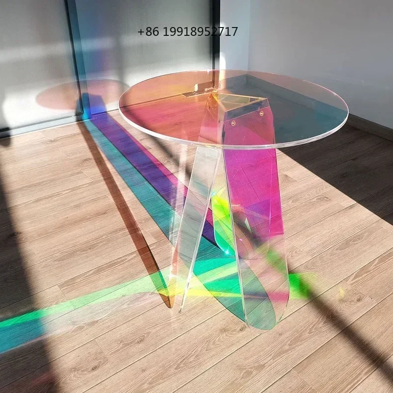 Sleek Modern Acrylic Round Side Table for Stylish Living Rooms Iridescent Acrylic Designer Coffee Table with Artistic Flair