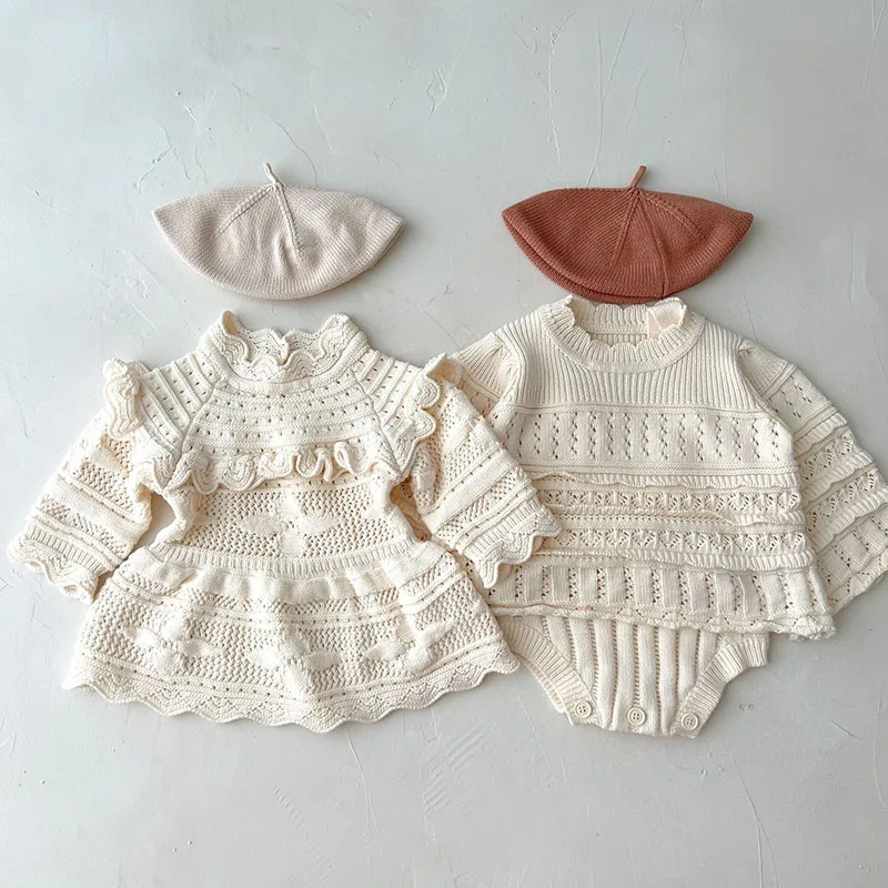 

Korean Style Sister Clothes Infant Baby Girls Knitting Clothes Suit Spring Autumn Baby Rompers Girls Dress Kids Sweater