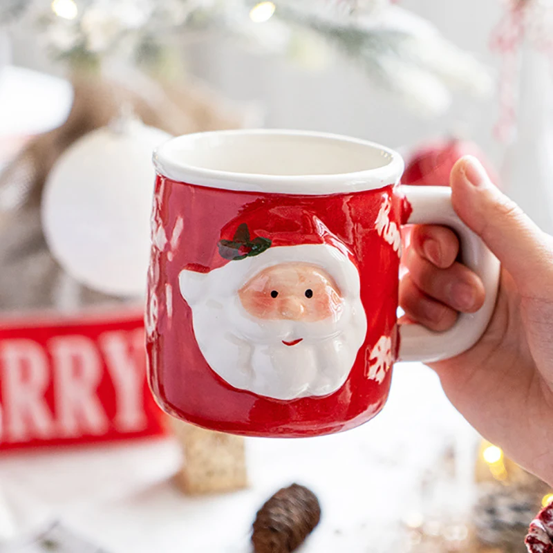 Santa Claus Mug Cartoon Ceramic Coffee Cup Decorate Home Breakfast Drinks Oatmeal Milk Mug Fine Ceramic Coffee Cup Holiday Gifts