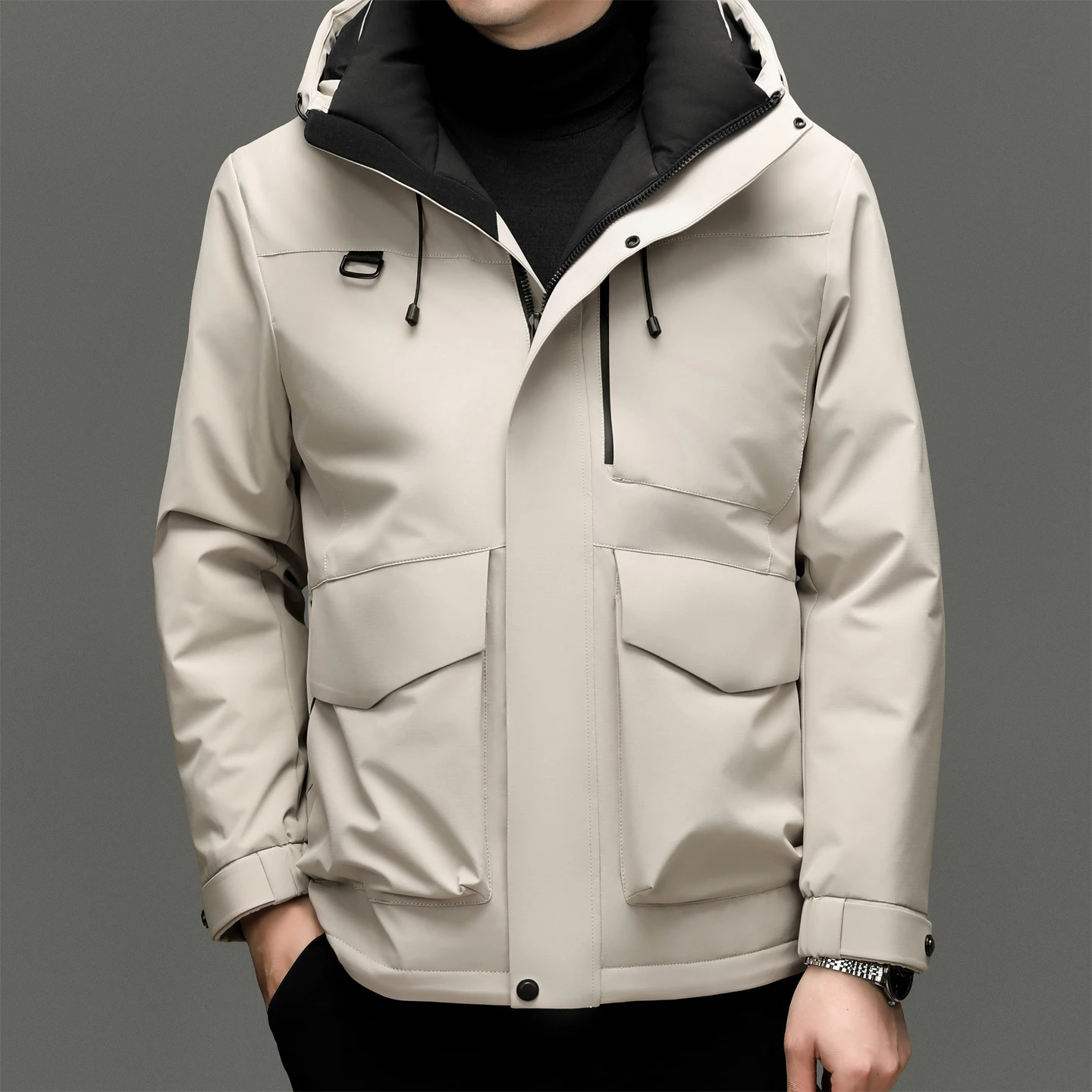 2026 Winter Men‘s 90% White Duck Down Jackets Hooded Thick Warm Workwear Puffer Coats Winter Windproof Casual Outdoor Top Parkas