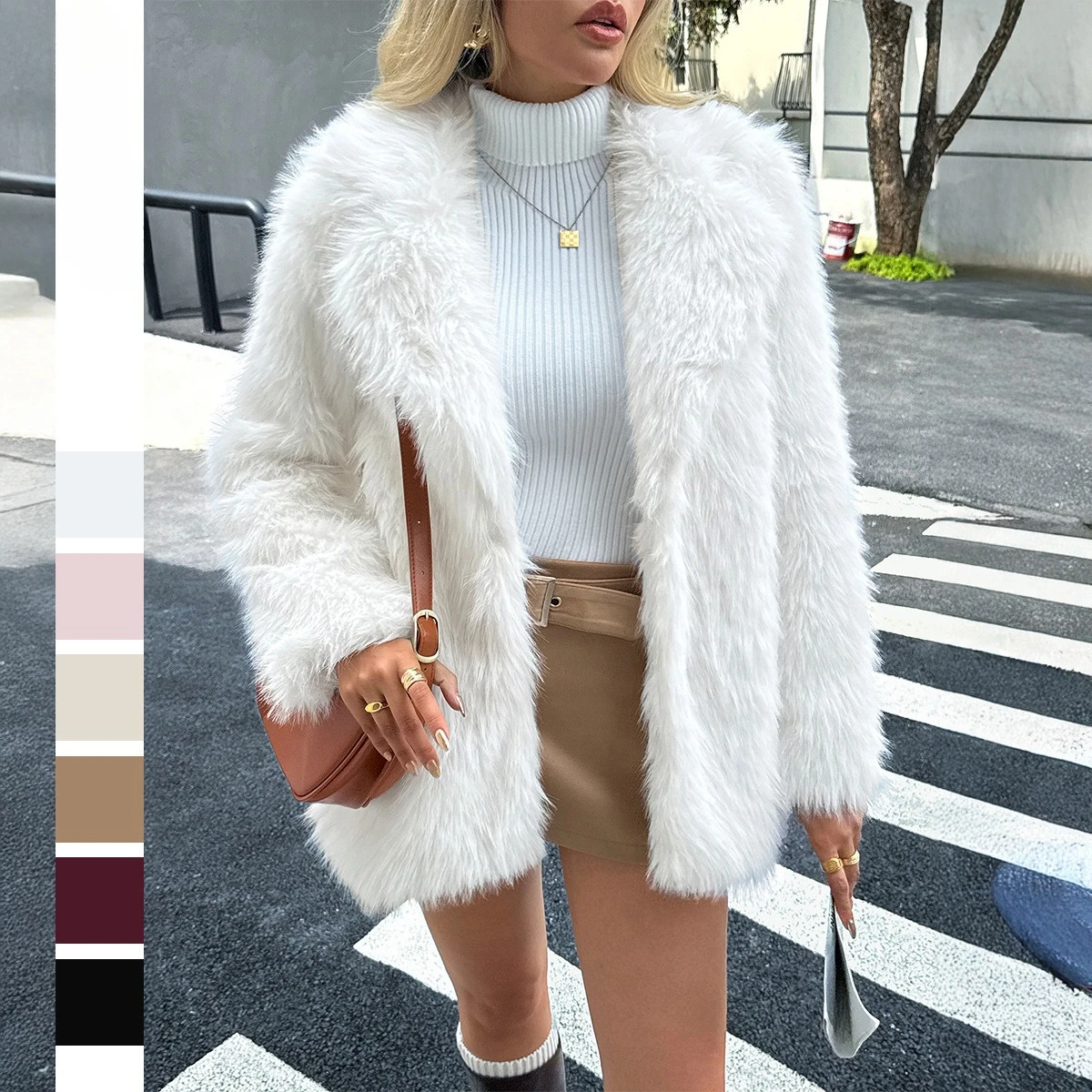 

Осень-зима 202, новая универсальная однотонная женская повседневная плюшевая куртка, элегантный модный женский костюм с воротником, теплое пальто