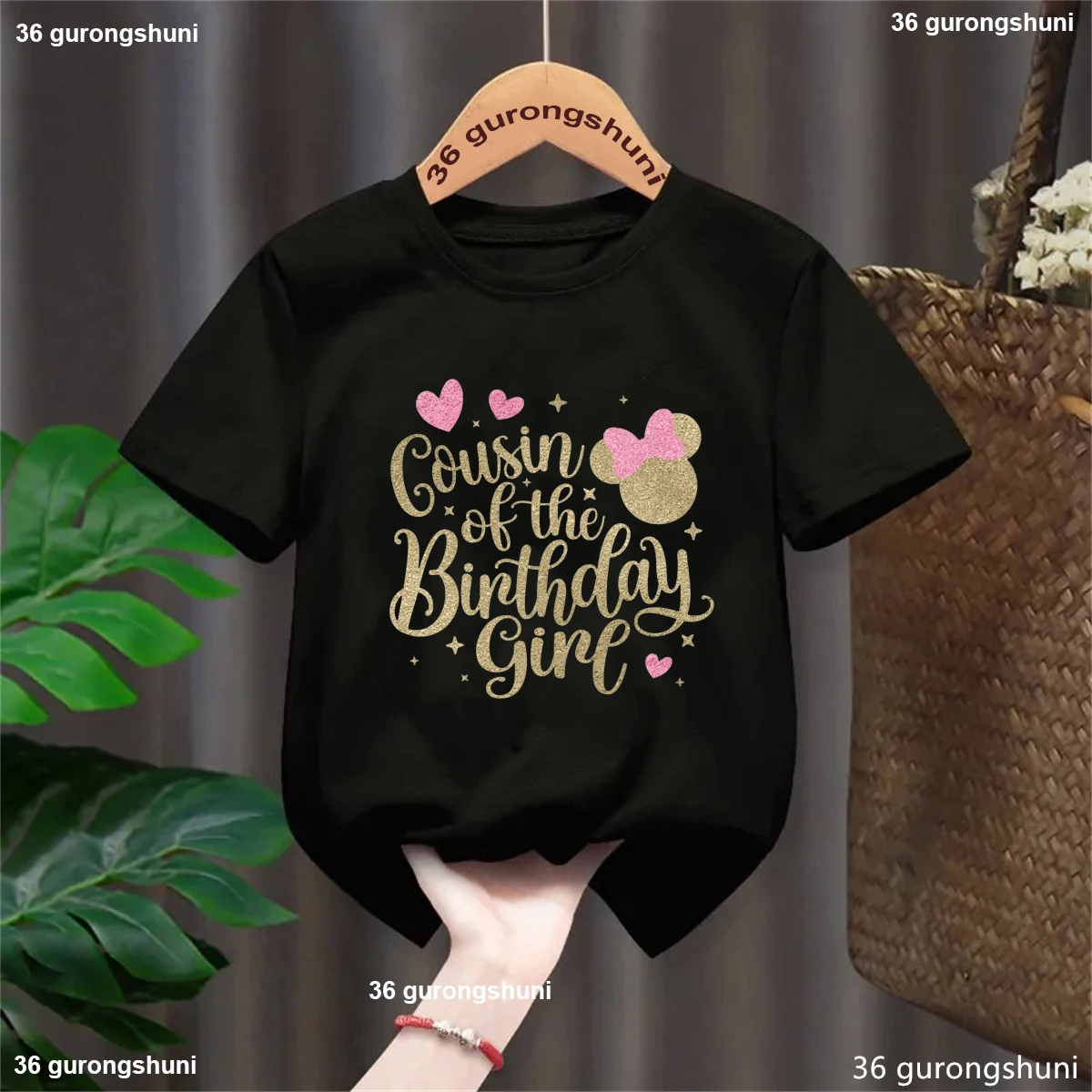 Cousin Of The Birthday Girl Letter Printed Tshirt For Girls Birthday Party Kawaii Kids Clothes Solid Summer Short Sleeve T-Shirt