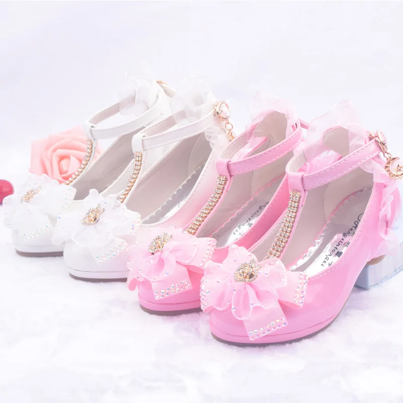 Children High Heel Princess Elegant Dance Shoes For Girls Child Wedding Leather Pink Kids Mary Jane Louboutin Female Party Shoes