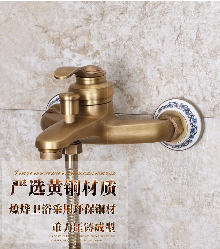 Imagem -05 - Wall-montado Antique Brass Shower Head Kit Banho Torneira Conjuntos Hand-held Yt5340