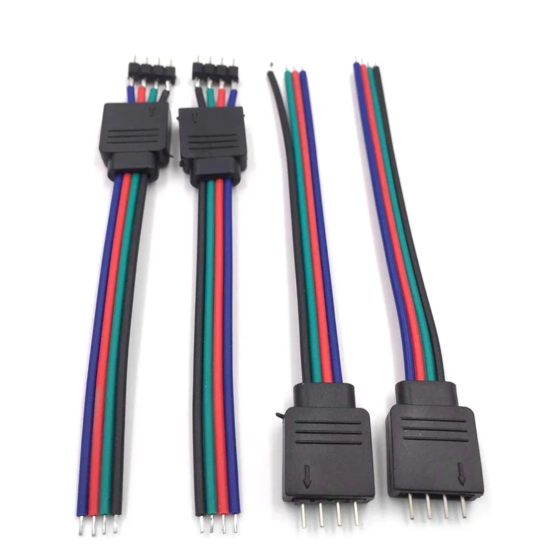 4-pin male and female RGB connectors, wire and cable adapters for LED light strips, suitable for 3528 5050 SMD LED light strips