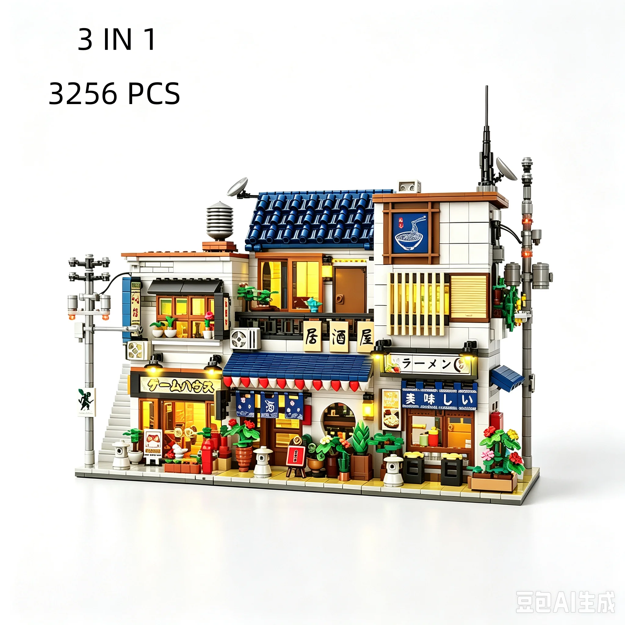 66501‑3 Japanese Street View Building Blocks Izakaya Ramen Shop Game Store DIY Assembly Architecture Model Bricks Toy