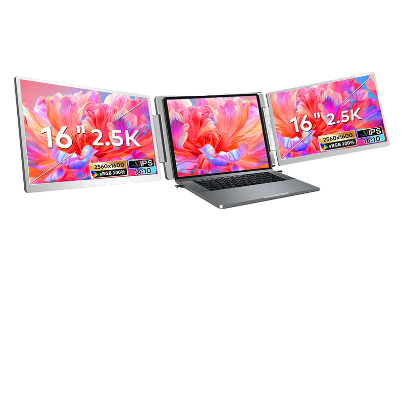 ODM/OEM 16 Inch Portable Monitor with Dual 2.5K LCD Display Laptop Screen Extender Triple Monitor for Gaming Computer PC