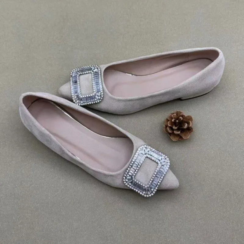 

Flats Shoes Women Flash Diamond Buckle Pointed Flat Sole Single Shoe for Women's Work Shoes Comfortable for Work