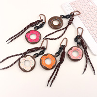 Lovely Braided Rope Keychain Creative PU Leather Donut Keyring DIY Pendant Couple Car Key Chains Bag Hanging Accessories