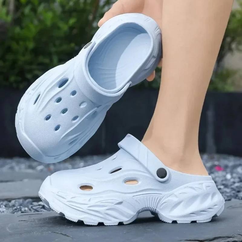 

Летние легкие однотонные простые повседневные сандалии с круглым носком и открытыми отверстиями для пар, нескользящие дышащие нескользящие сандалии