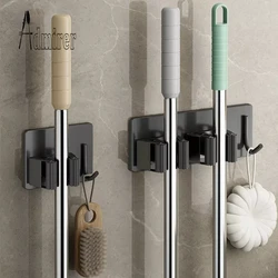 Wall Mounted Mop Organizer Clips Self-Adhesive Bathroom Mop Broom Hanger Holder Rack Hooks 304 Stainless Steel Mop Clip Clamp