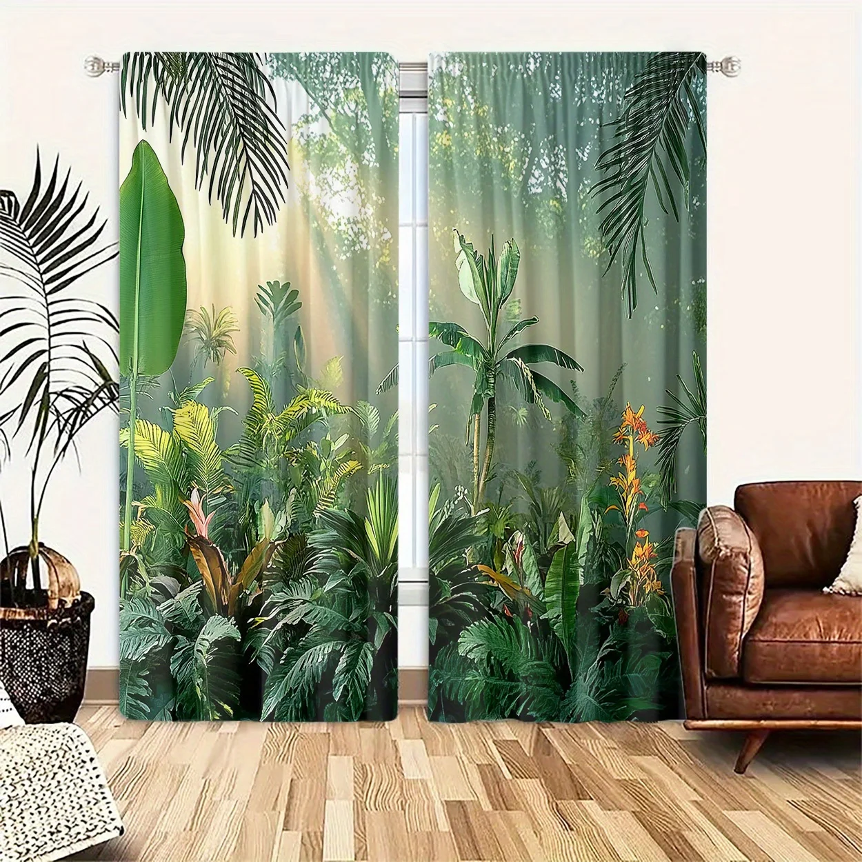 

Tropical Jungle Curtains Botanical Leaf Print Window Curtain Set Lush Tropical Home Decoration Living Room Bedroom Aesthetic Dra