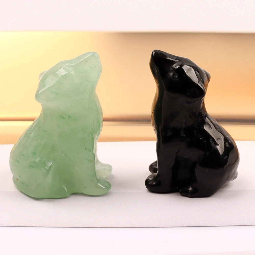 1.5 Inch Hand Carved Tiger Eye Wolf Statue - Handcrafted Jade Crystal Collectible Wild Animal Figurine Ideal for Home Decor