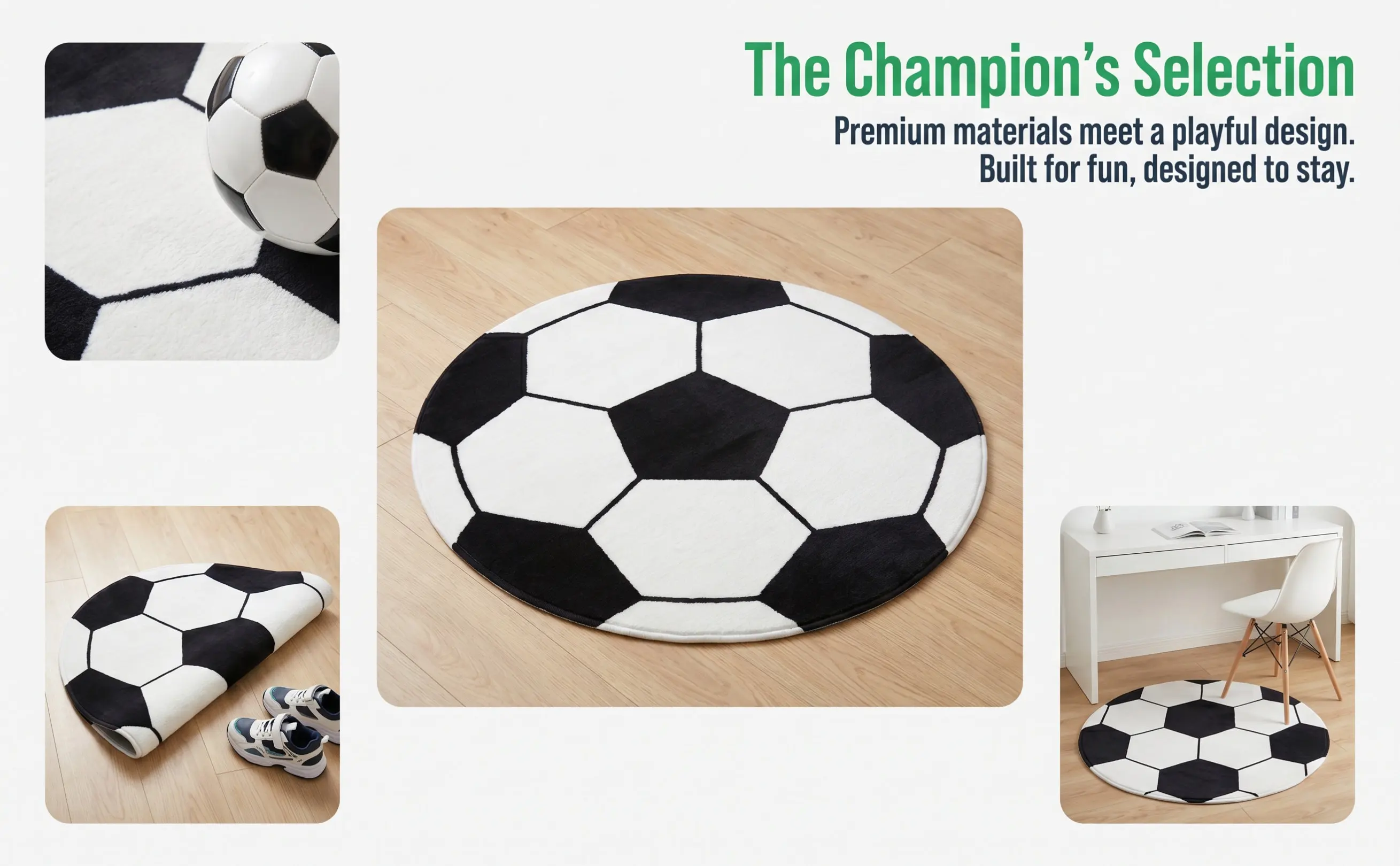 Round Football Rug Soft Comfortable Chair Mat for Kids Bedroom Living Room Floor Protective Carpet Gaming Office Floor Mat