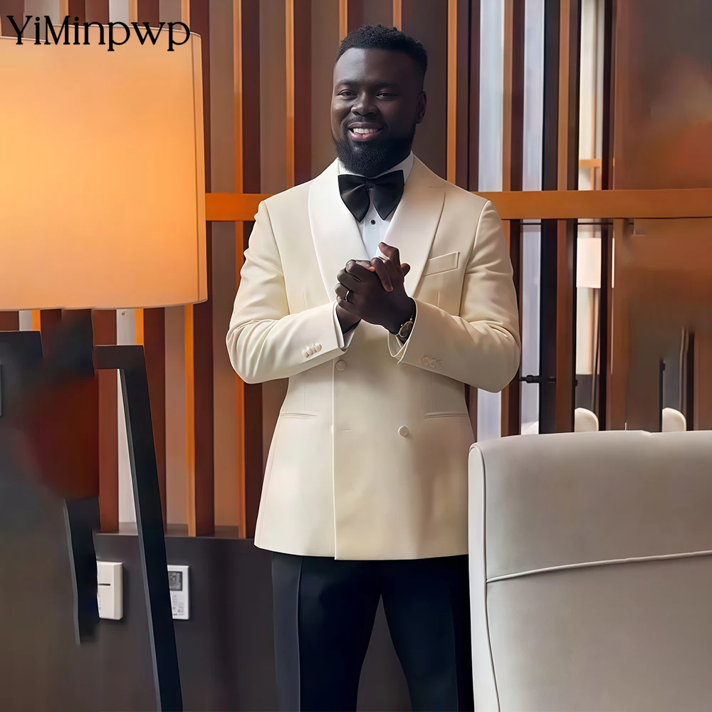 

Men's Fashion Cream Tuxedo Suit Double Breasted Slim Fit Tuxedo Suit for Groom Formal Wedding Party Blazer for Men Jacket+Pant