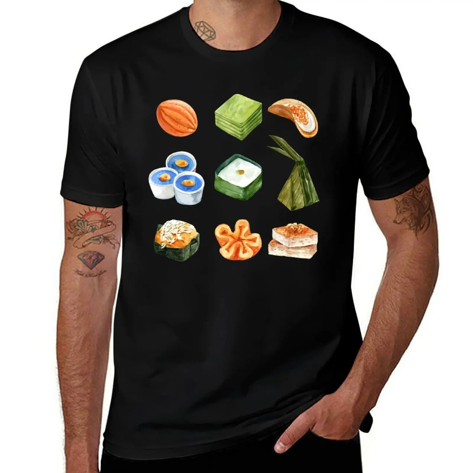 Conjunto de camisetas con estampado de postres Khanom asiáticos, camiseta básica de manga corta con mezcla de algodón