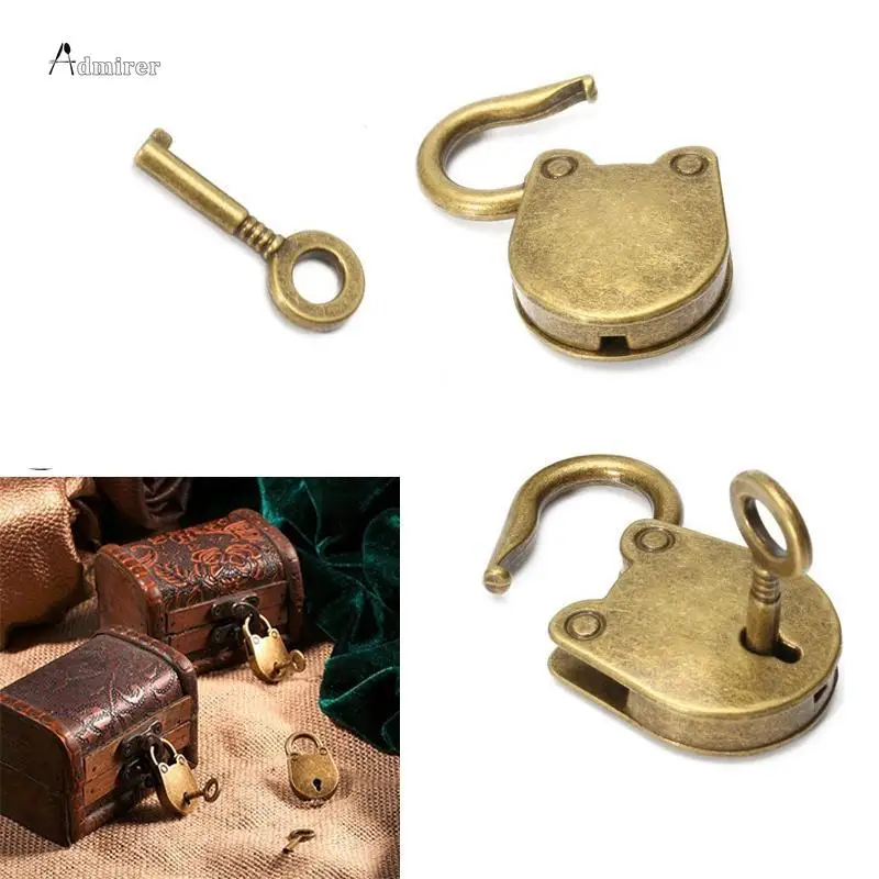 Metal Old Vintage Style Mini Padlock Small Luggage Box Key Lock Copper Color Home Usage Hardware Decoration