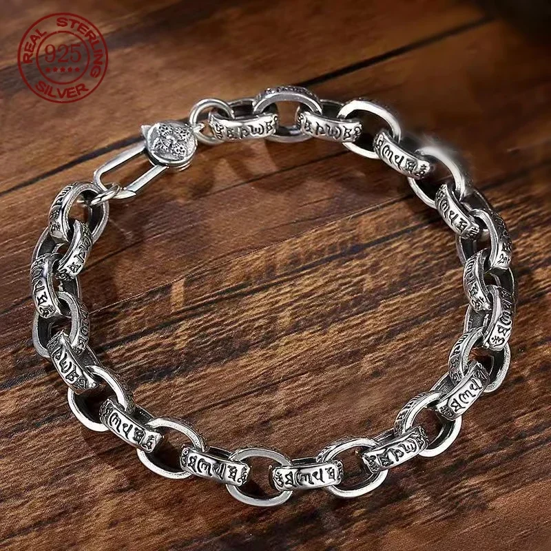 Six-character authentic Tibetan chain pure hand-woven S925 sterling silver bracelet does not rust, does not fade, is not allergi