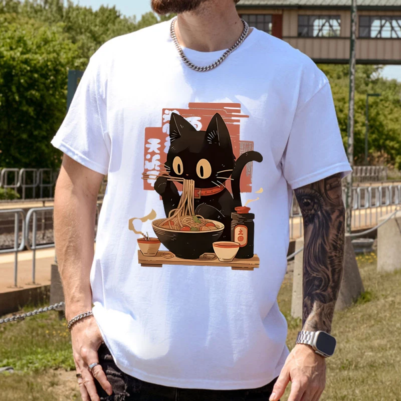 

Kawaii Cat Ramen Noodle Graphic T Shirts for Women Men Clothing Japanese Anime Manga Ramen Cat T-Shirts Short Sleeve T-shirt Top