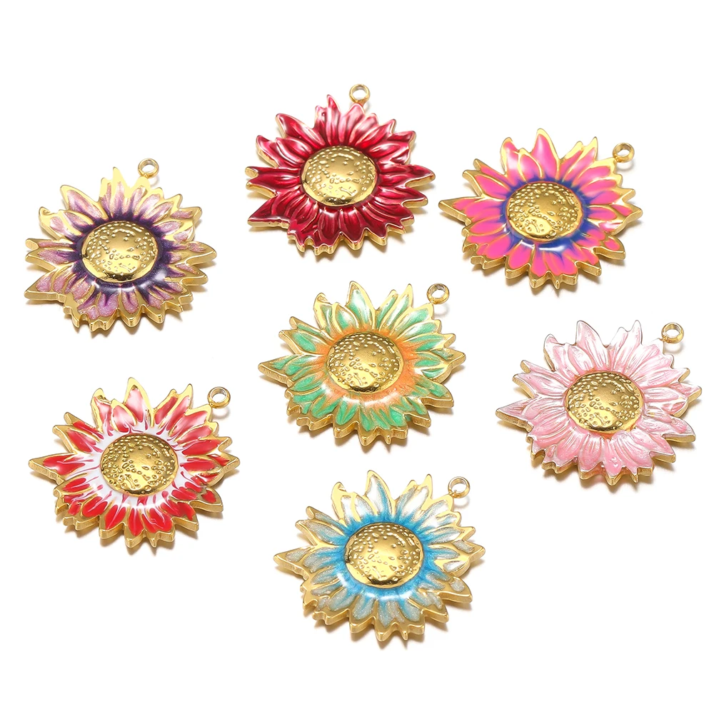 

5pcs Stainless Steel Enamel Colorful Sun Flower Charms Pendants for DIY Exquisite Jewelry Making Necklaces Bracelets Findingss