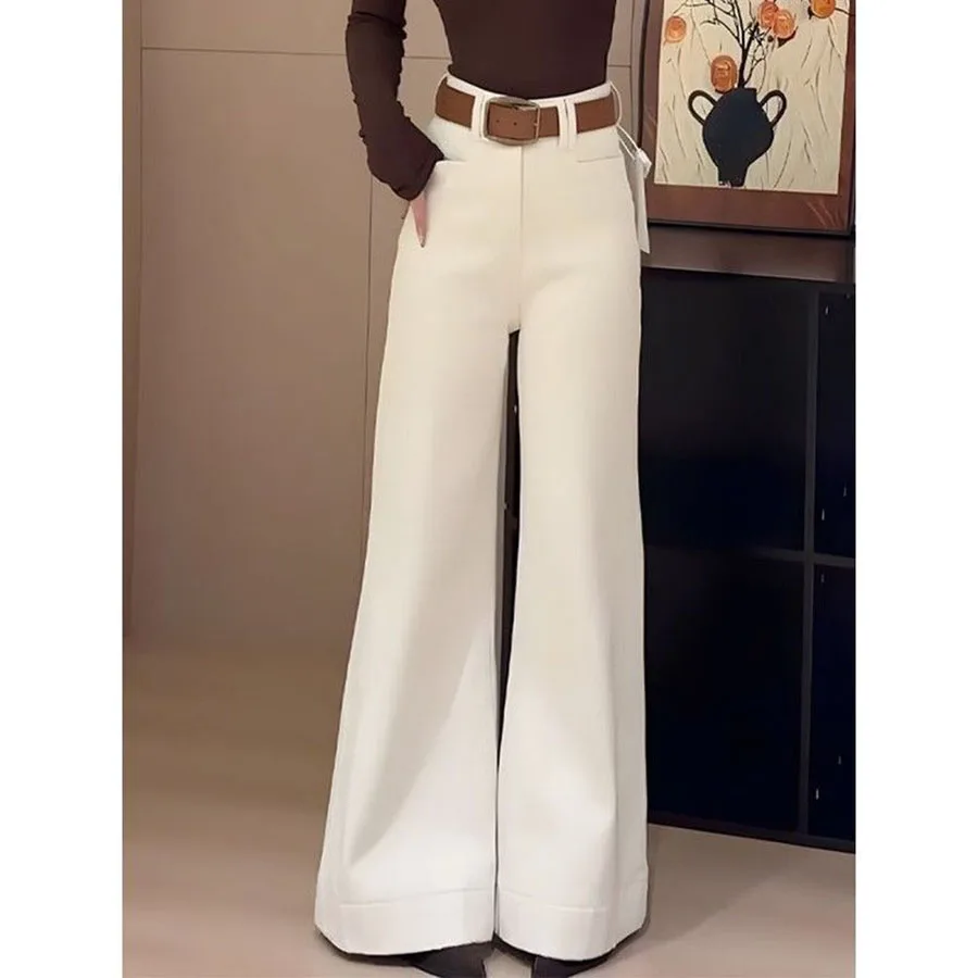 

Корейские белые широкие джинсы 2026, женские весенне-осенние новые свободные прямые джинсовые брюки с высокой талией, женские ковбойские брюки