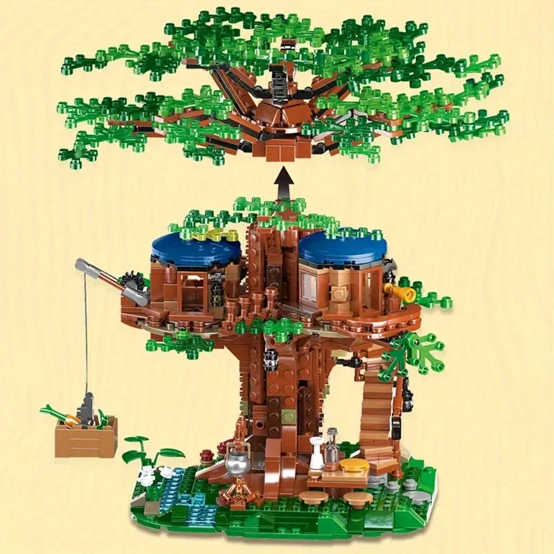 De nieuwe Moc Four Seasons Creative bouwsteenhuis Fantasy Tree House familie baksteen set kinderen DIY vakantiespeelgoed geschenken