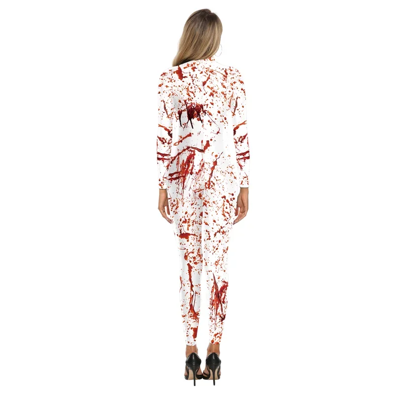 [You're My Secret] Halloween Women Cosplay Scary Blood Scar Printing Nurse Uniform Sexy Slim Bodysuit Zenti Party Costumes