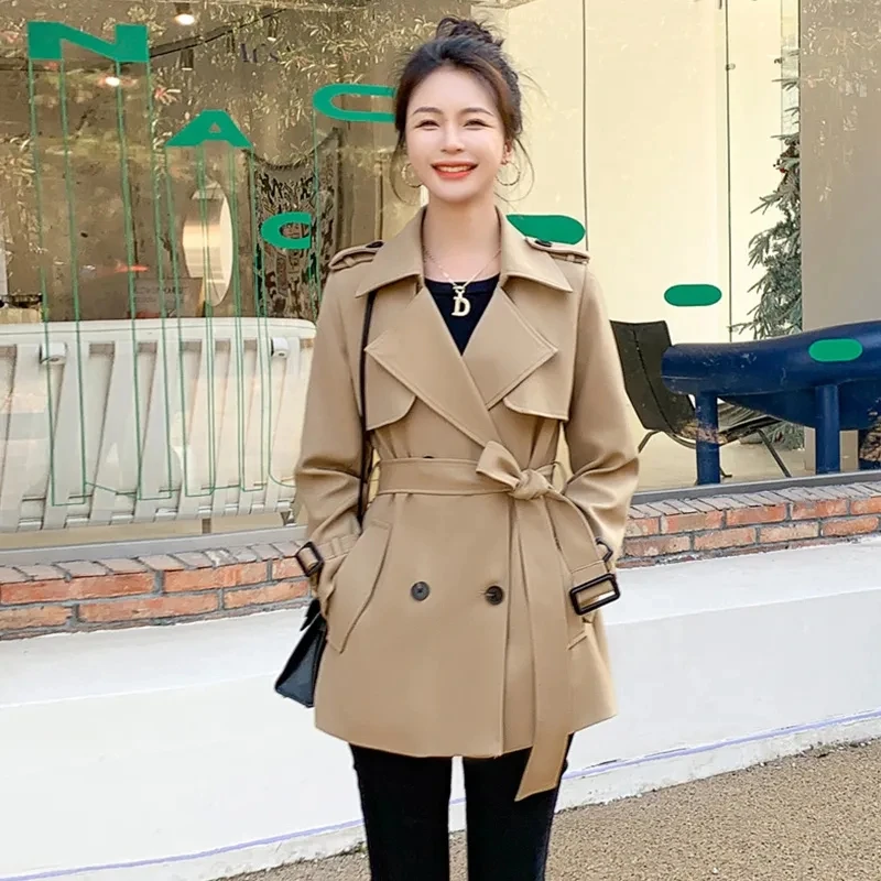 

2026 Fashion Design Sense Khaki Windbreaker Women's Trench Coat Spring Autumn Double-Breasted Mid-Length Coat With Belt Female