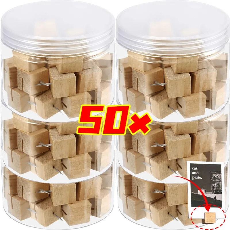 10-50pcs Wooden Square Thumbtacks Pushpins Wood Card Slot Push Pin Thumb Tacks DIY Decorative Board Photo Craft Display