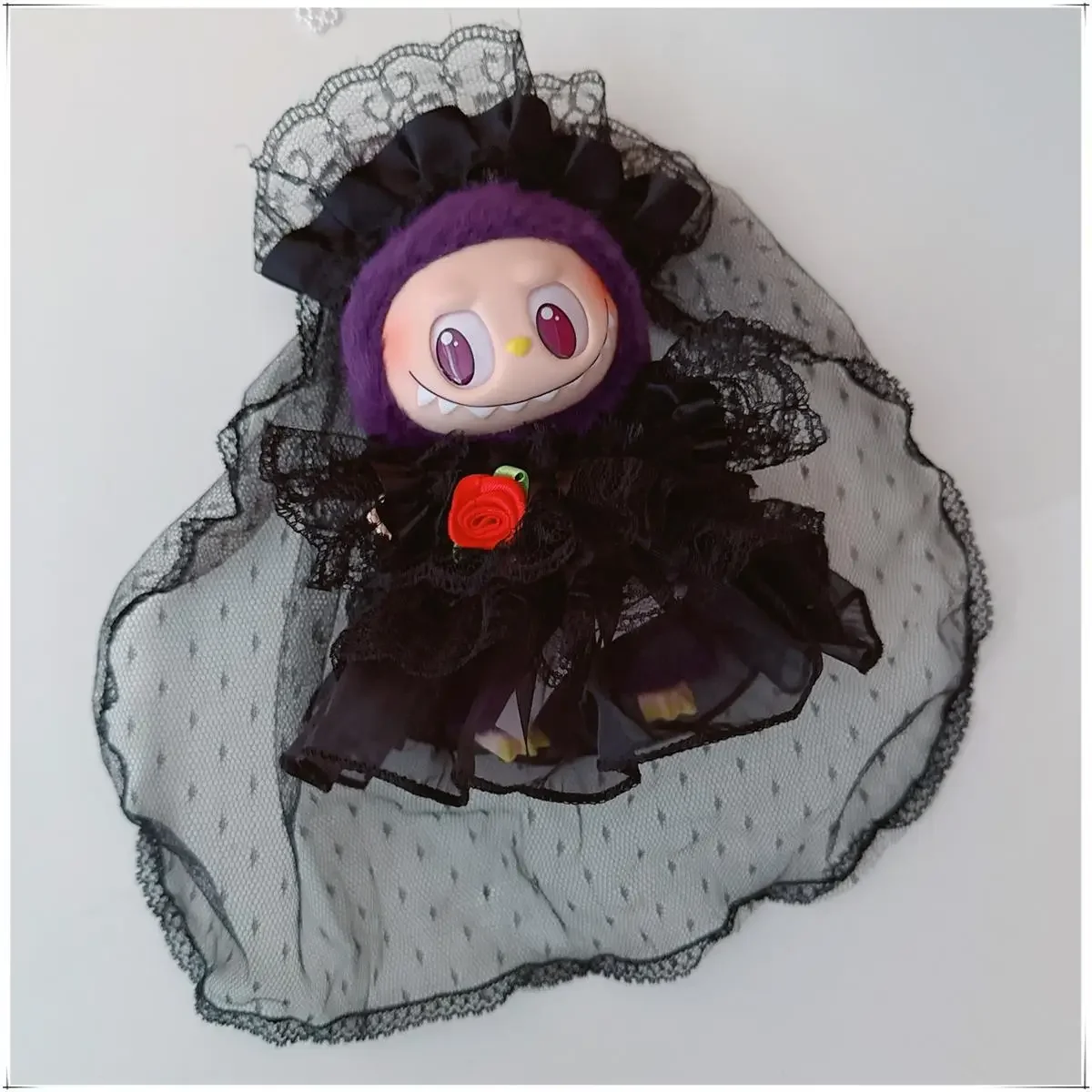 

Figurine Puffy Princess Dress Labubu Clothes Doll Outfit DIY Accessories Vinyl Black Rose Wedding Dress Labubu Gothic Clothes
