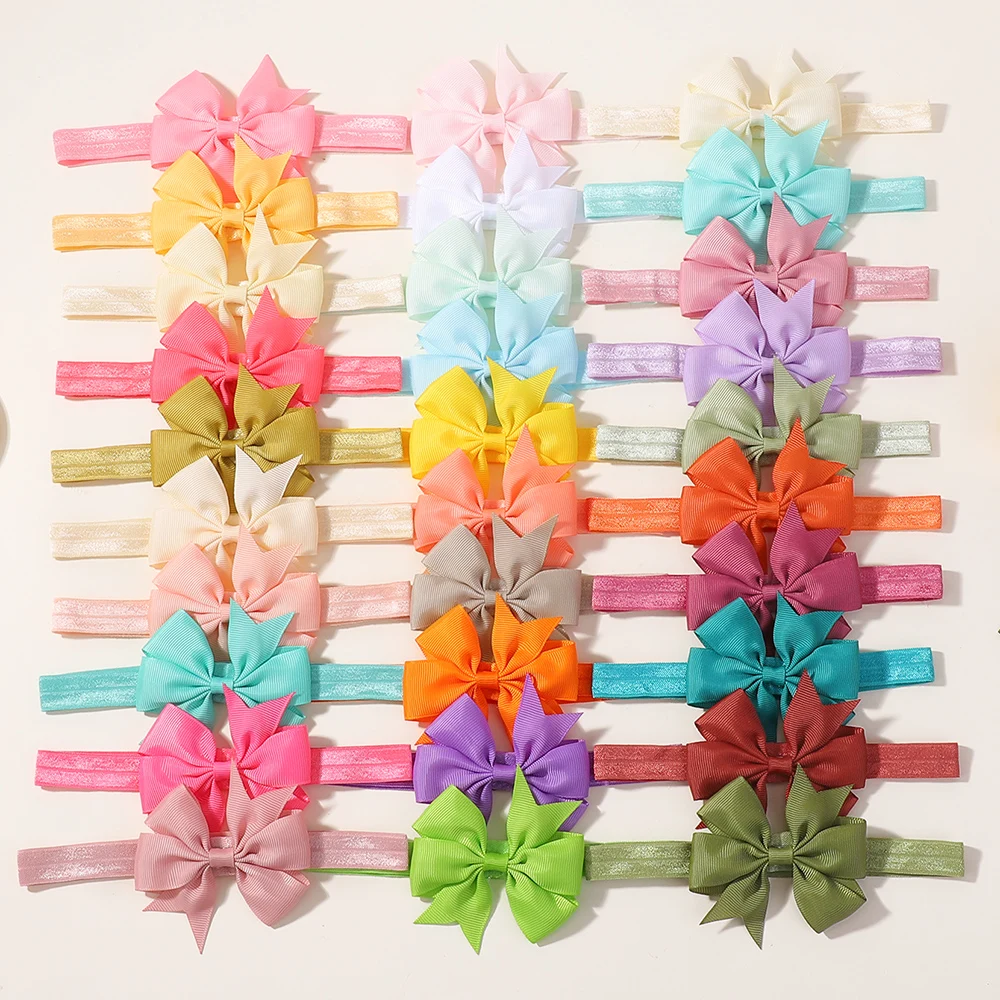 

Набор из 20 штук: милые бантики из репсовой ленты для волос, повязки на голову для девочек, эластичные резинки для волос для новорожденных и малышей, аксессуары для фотосессий